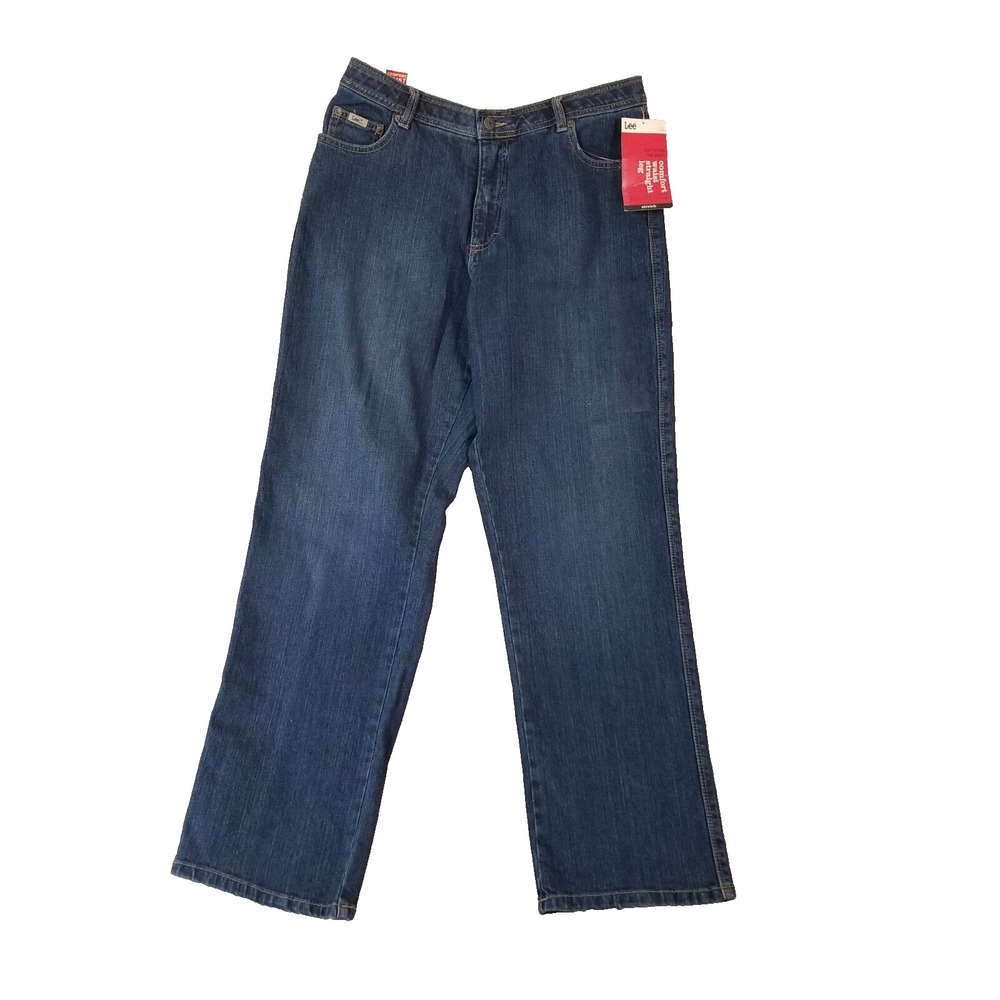 Lee Jeans Women 14 Blue Comfort Waist Straight Leg Stretch Denim Pants 32x32 NEW